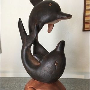 Dolphin Sculpture Made in Thailand Solid Wood Beach House Decor 12” x 6”